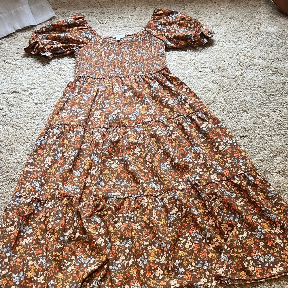 Boutique cottage core Floral Puff Sleeve midi Dress
